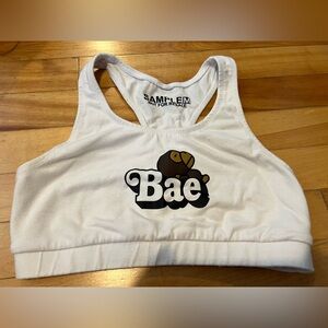 White "Bae" Logo Racerback Sports Bra